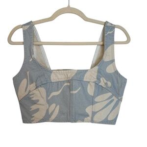Frame Denim Cotton Canvas Crop Top Tropical Chambray Abstract XS Festival Boho